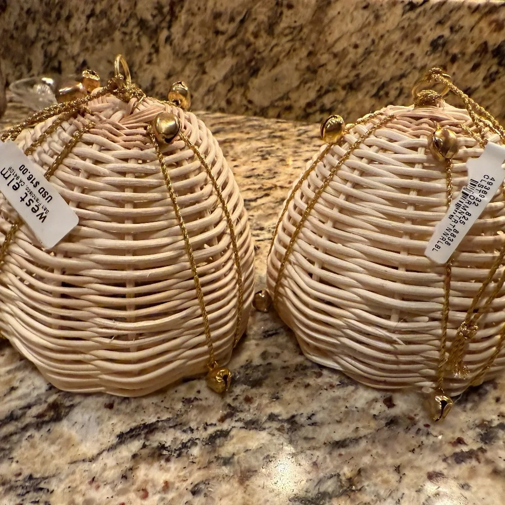 West Elm Rattan Bell Ornament